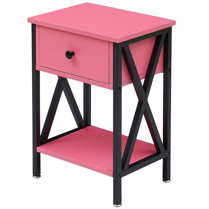 Angle. Hivvago - Hivvago Set of 2 - 1-Drawer Nightstand Bedside Table - Pink.