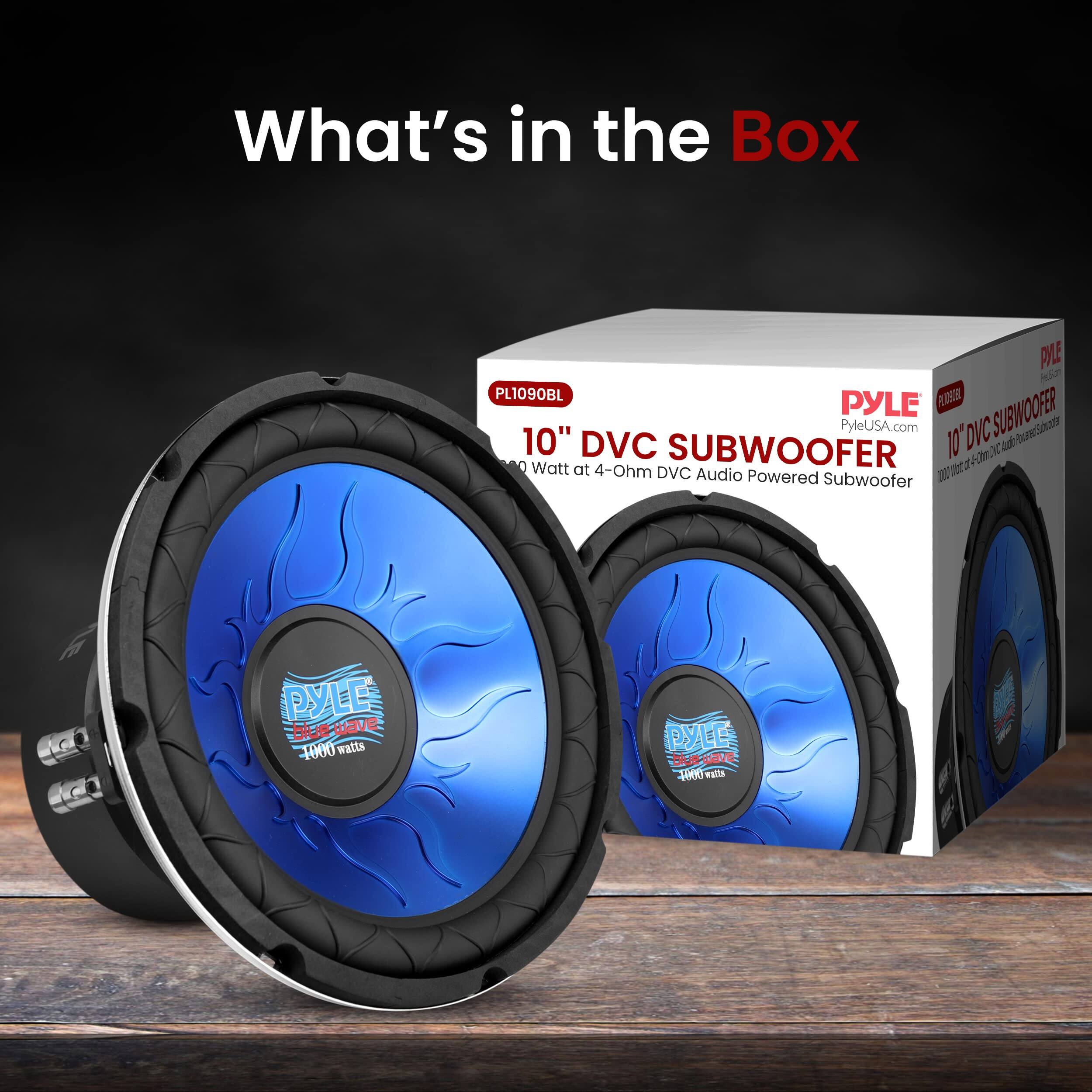 What's in the Box

PAE P * PL1090BL RUHER PYLE SUBWOOFER

PyleUSA.com

10" DVC SUBWOOFER

10" DVC SUBWOOFER

1000 watts

400 Watt at 4-Ohm

DVC Audio Powered Subwoofer

PYLE blue-wave

PYLE D 2

30000 att

MUCTA