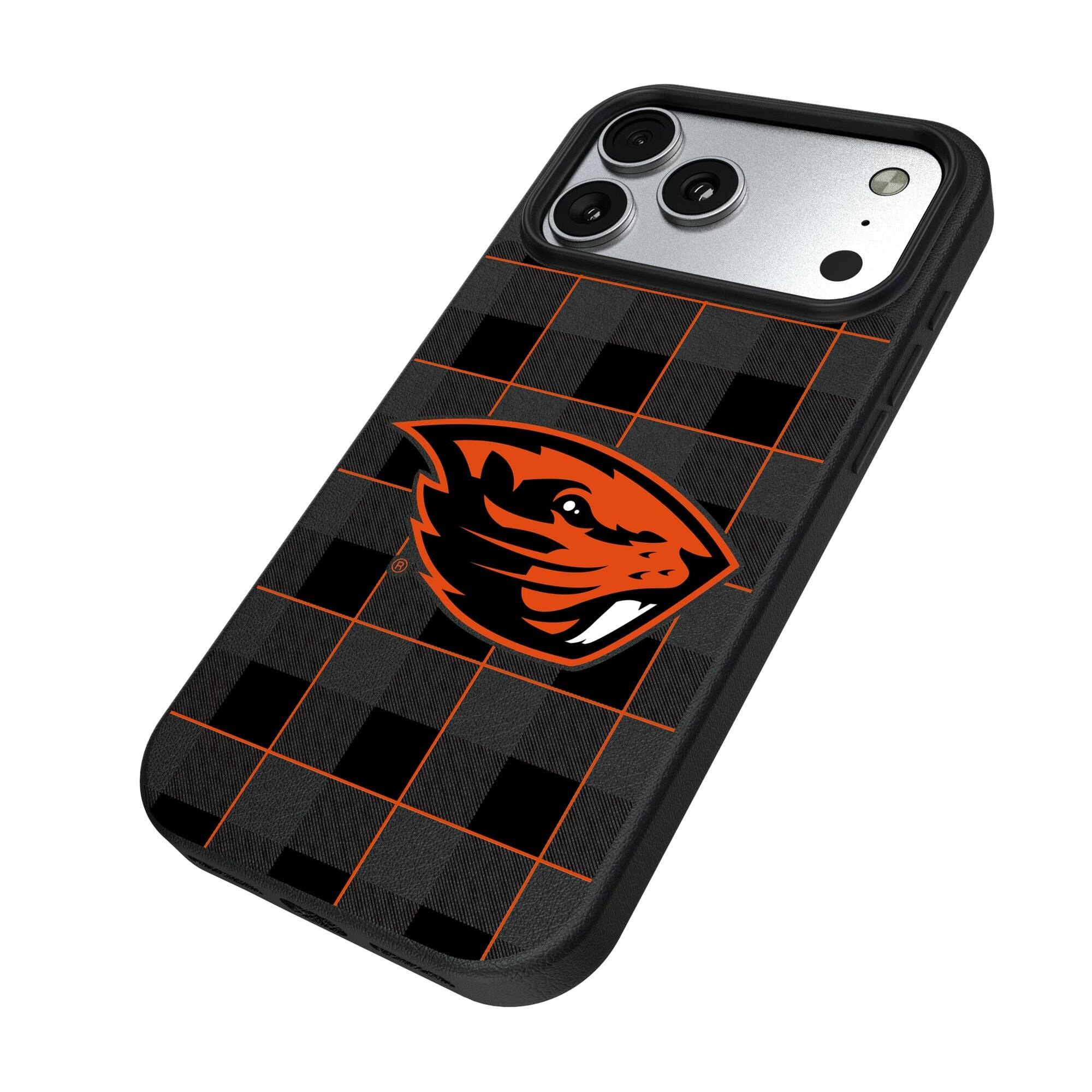 Alt View 1. Keyscaper - Oregon State Beavers Plaid Magnetic Bump iPhone Case - 15 - Black.