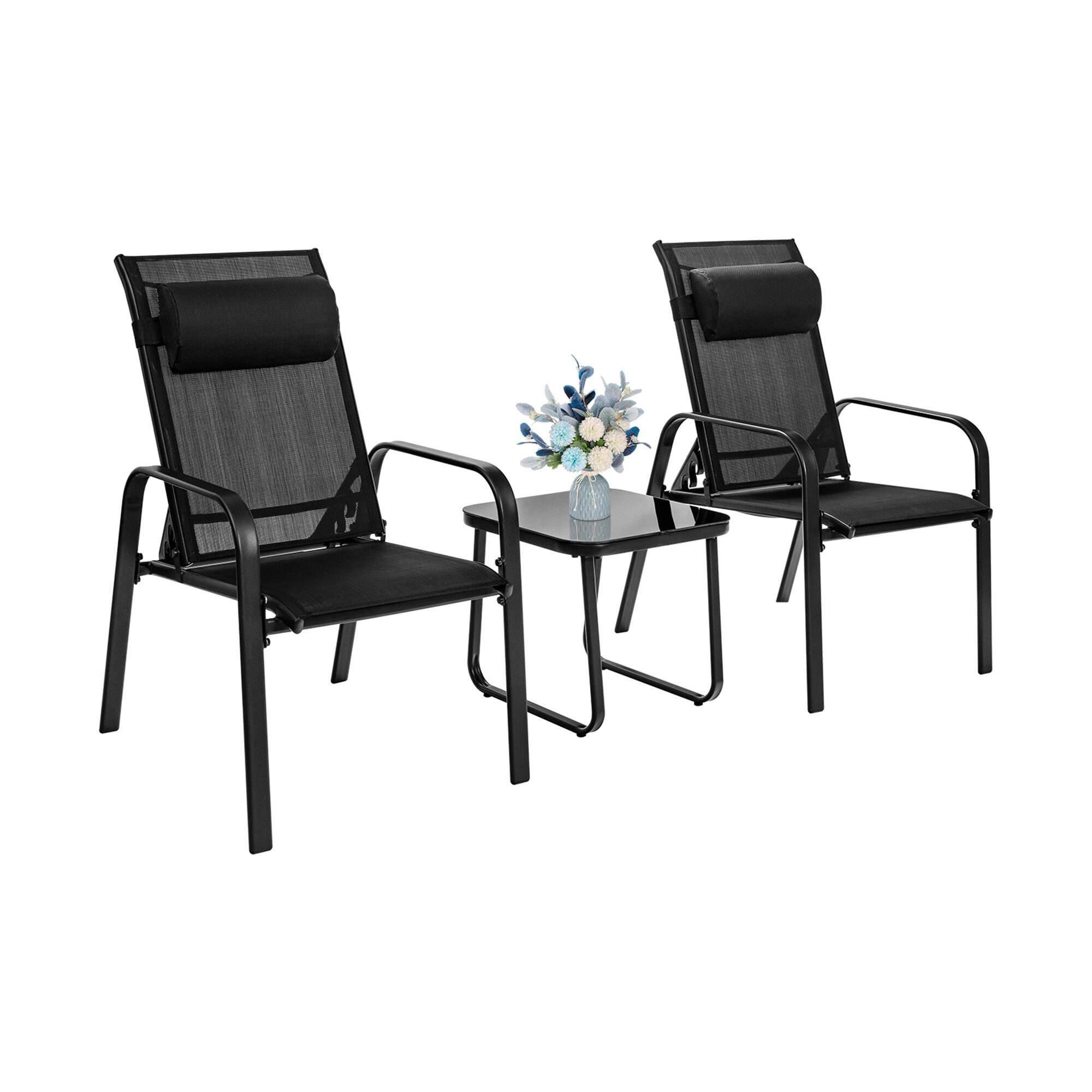 Alt View 1. Gymax - Gymax 3PCS Outdoor Bistro Set Patio Conversation Set w/ Adjustable Backrest Black - Black.