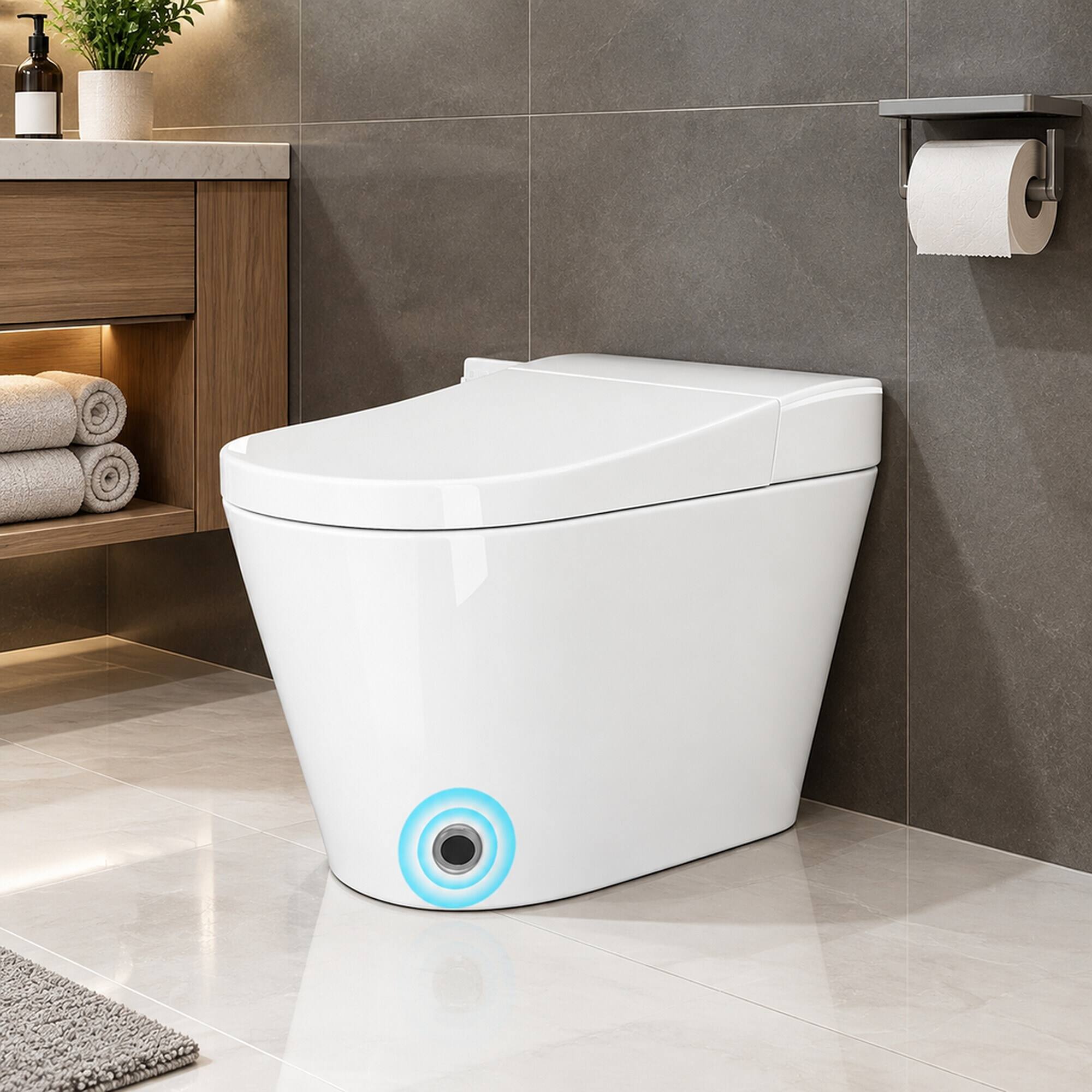 Back. RYHNUYNE - Unique One Piece Smart Bidet Toilet, Auto Open Close Seat Warm Water Dryer For Modern Bathroom In Bright White - White.