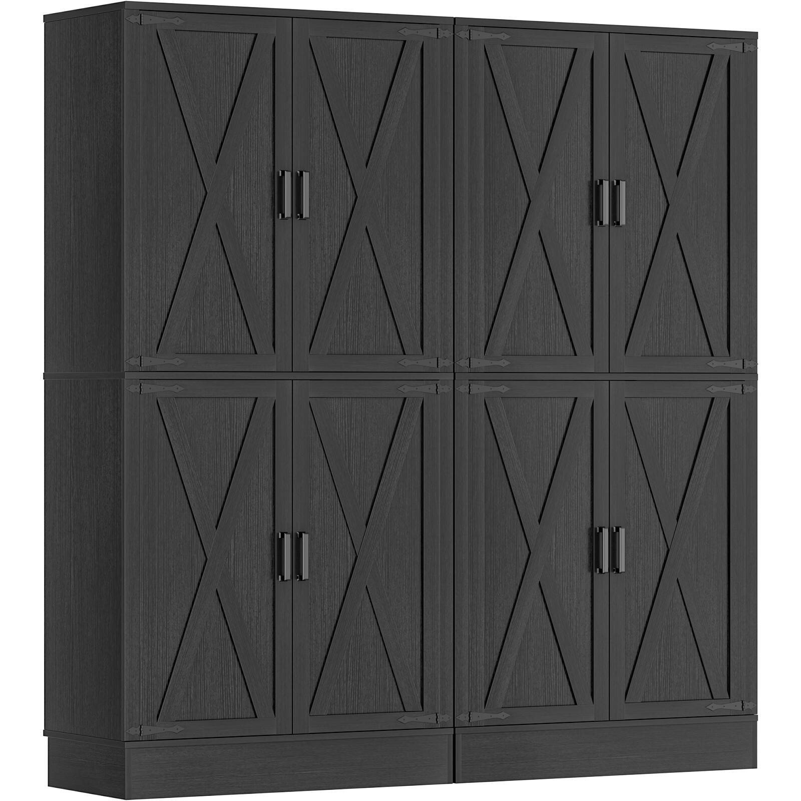 Angle. Aheaplus - 70'' Tall 4-Door Kitchen Pantry Cabinet Set of 2, 63'' Width, with 2 Drawrs and Adjustable Shelves - Black.