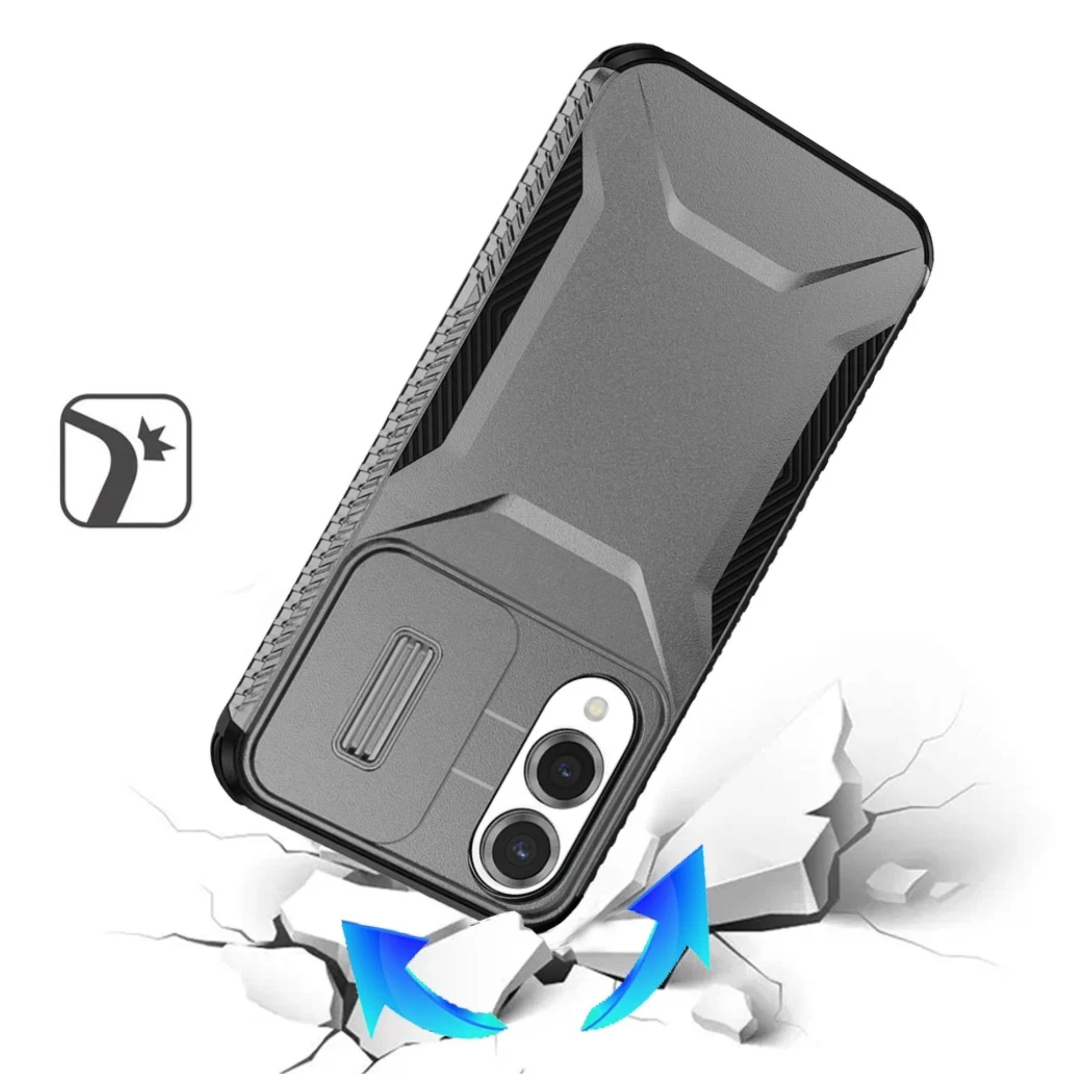 Left. Kitcheniva - Rugged Side Grip Case With Sliding Lens Cover & Tempered Glass For Samsung S25 Edge Gray - Grey.