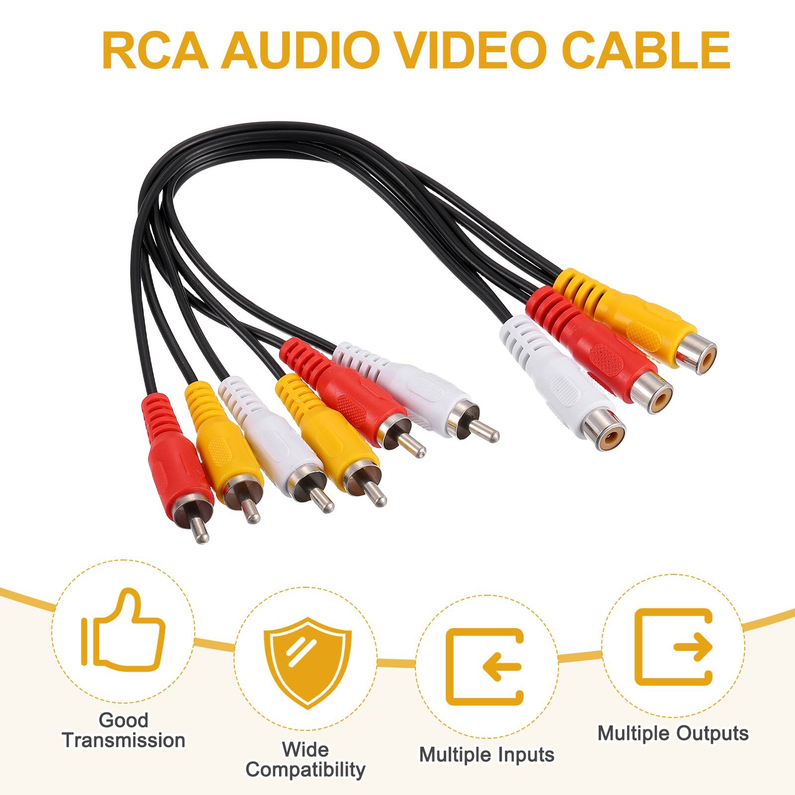 RCA AUDIO VIDEO CABLE

- Good Transmission
- Wide Compatibility
- Multiple Inputs
- Multiple Outputs