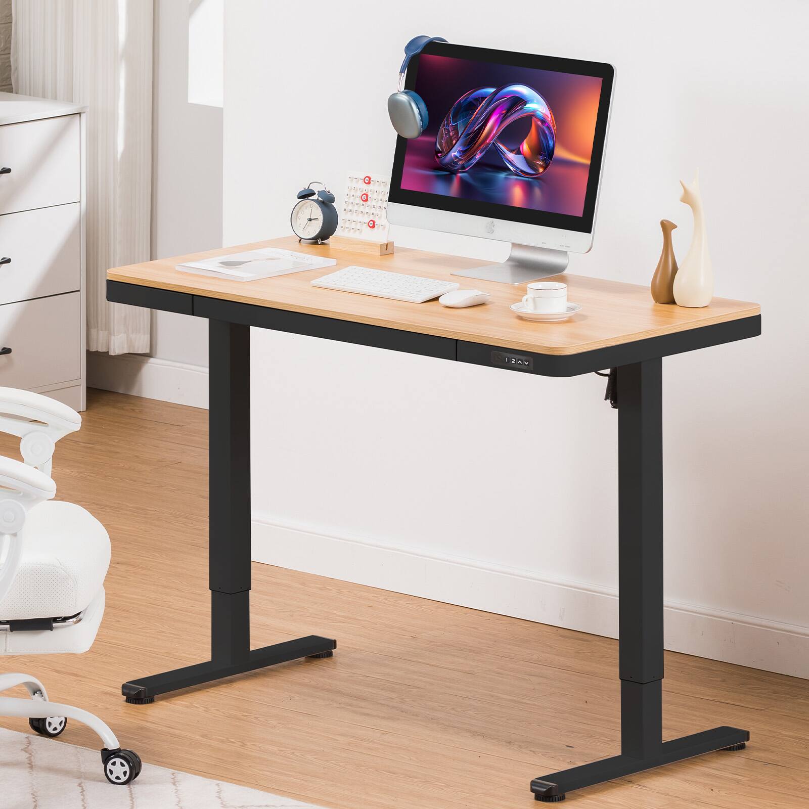 Alt View 4. GTPlayer - Wood Surface Standing Desk 47 x 24 IN Electric Adjustable Height Sit Stand Home Office Desk,Wood Desktop/Black Frame - Wood Desktop/Black Frame.