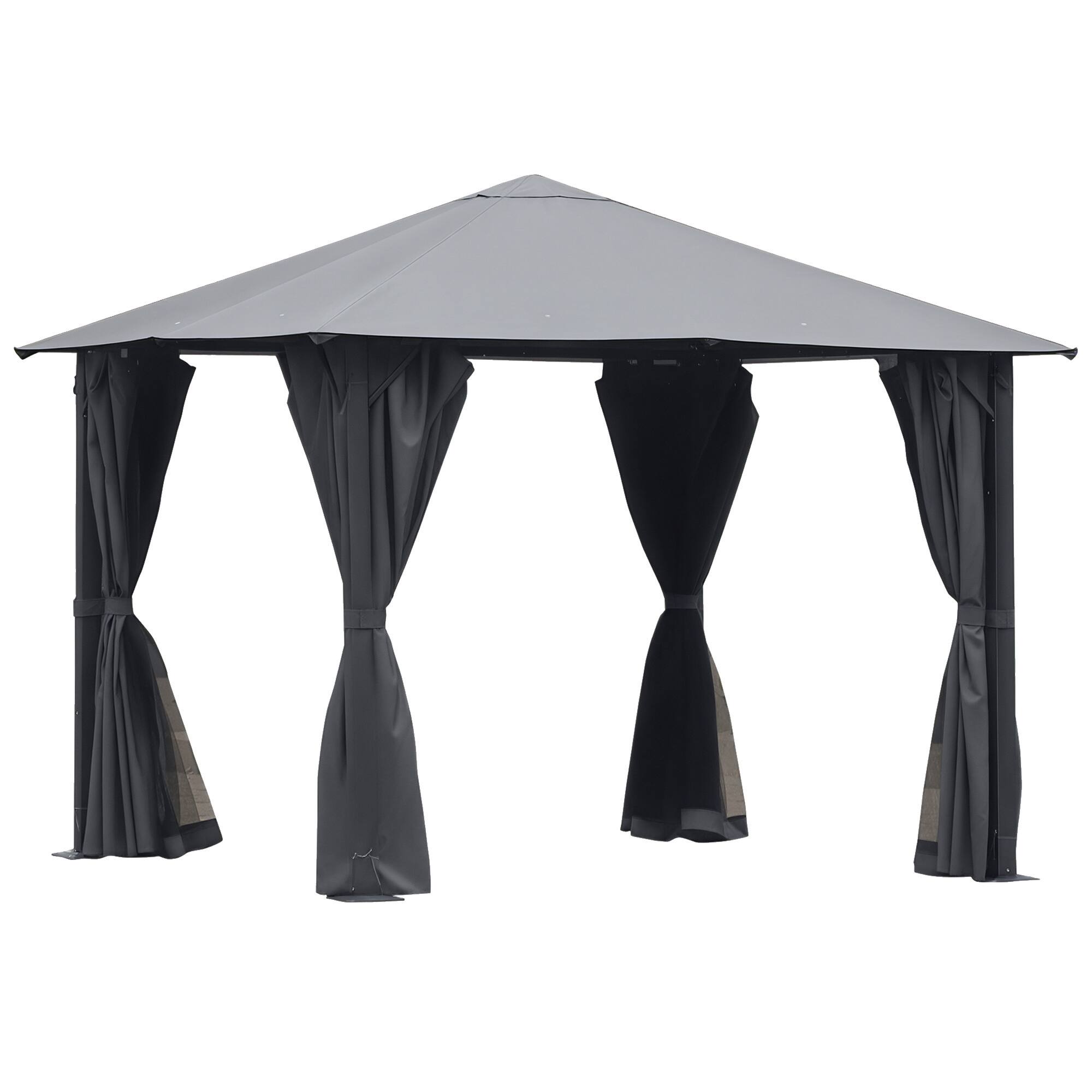 Front. Outsunny - 10' x 10' Patio Gazebo, Outdoor Gazebo Canopy Shelter with Netting & Curtains, Vented Roof, for Garden, Lawn - Black.