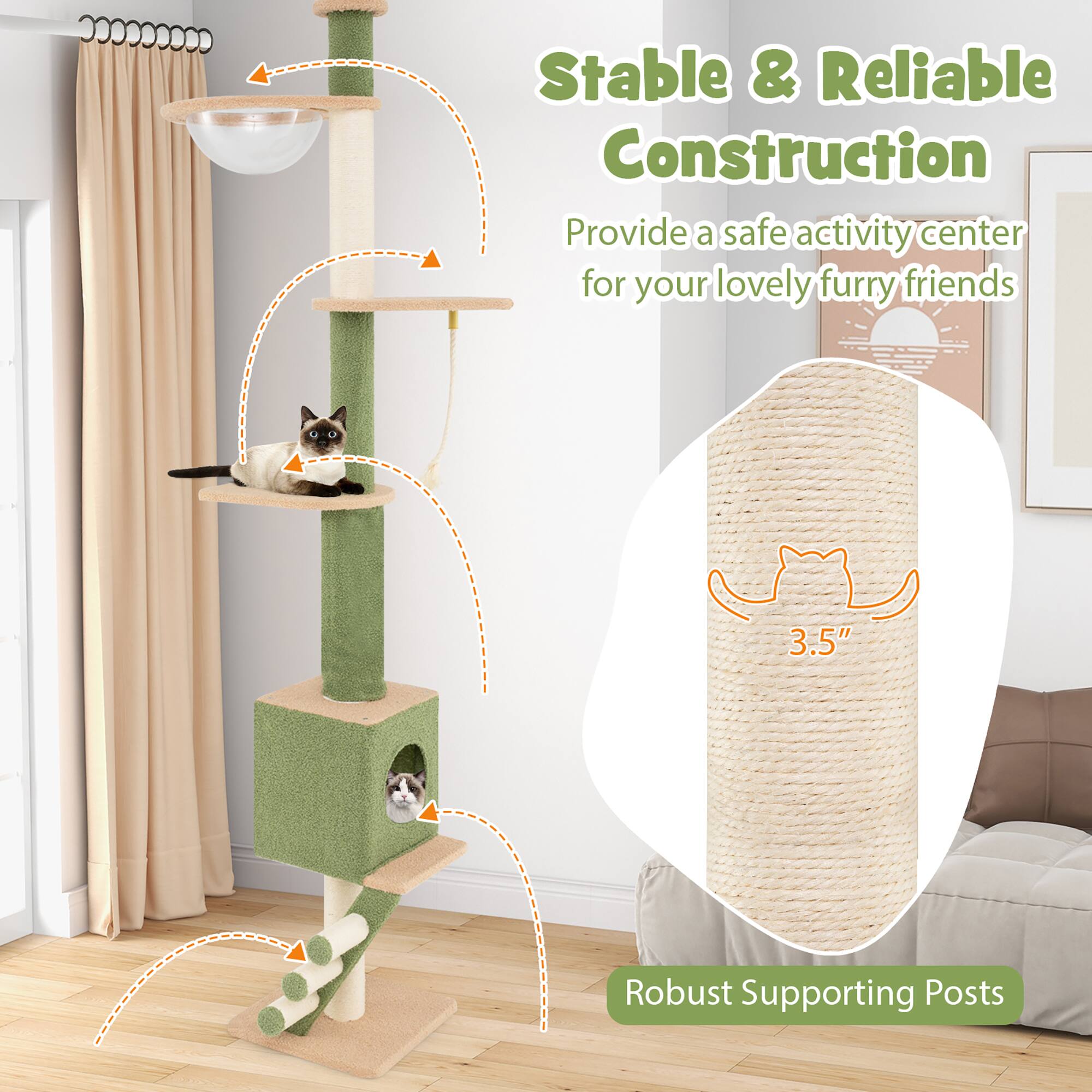 Stable & Reliable Construction  
Provide a safe activity center for your lovely furry friends  

Robust Supporting Posts  
3.5"