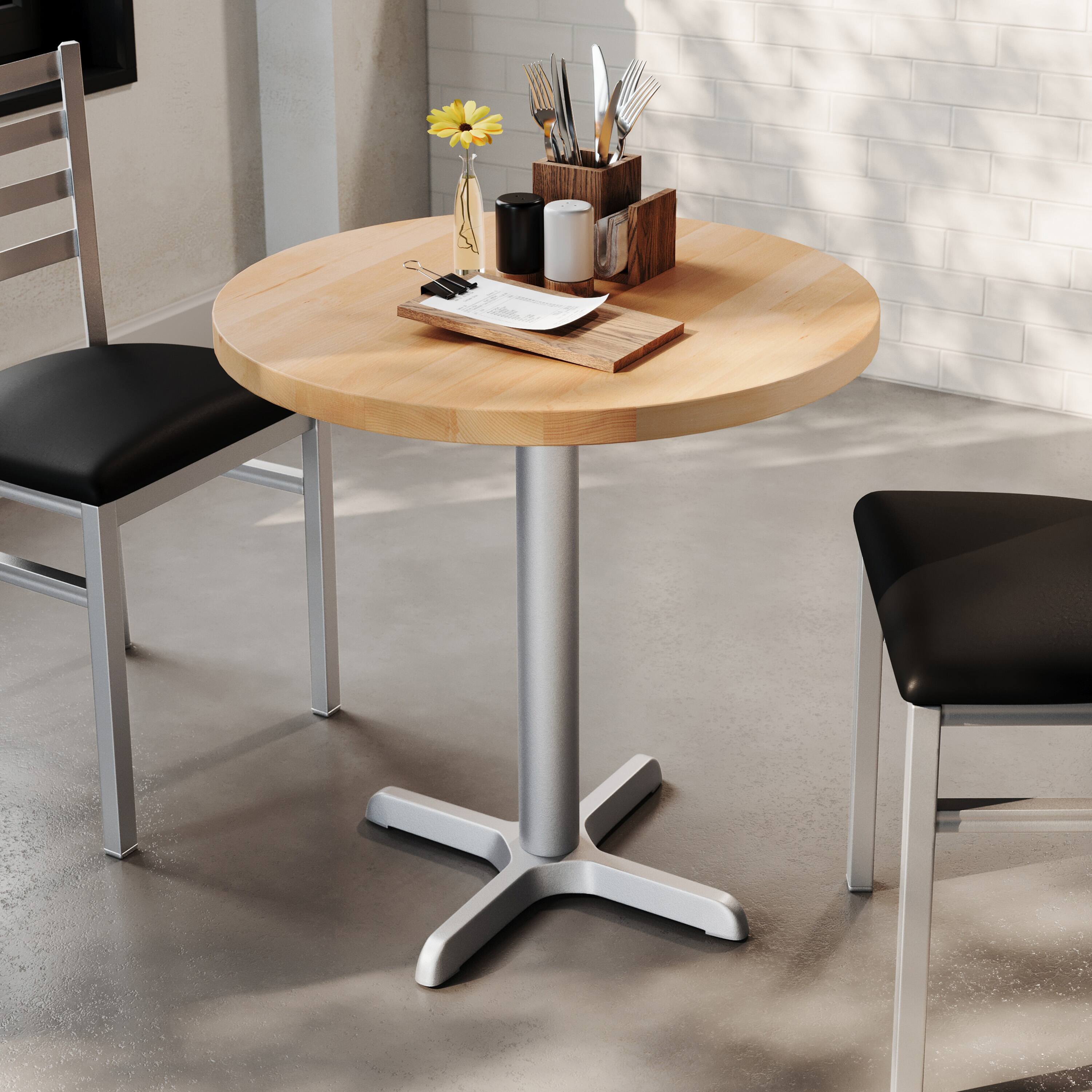 Alt View 2. Flash Furniture - Bennett 30" Round Solid Wood Commercial Indoor Tabletop in Natural with 22" x 22" Table Height Rust-Resistant Silver Cas - Natural.