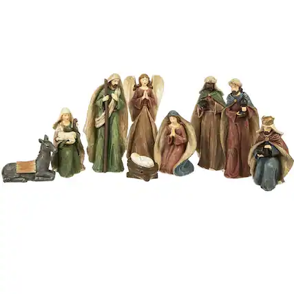 Front. Ganz - Distressed Brown Christmas Nativity 9 Piece Set 5 inch - Brown.