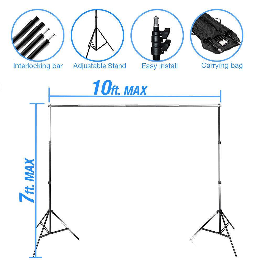 Interlocking bar Adjustable Stand Easy install 10ft. MAX Carrying bag MAX 7ft.