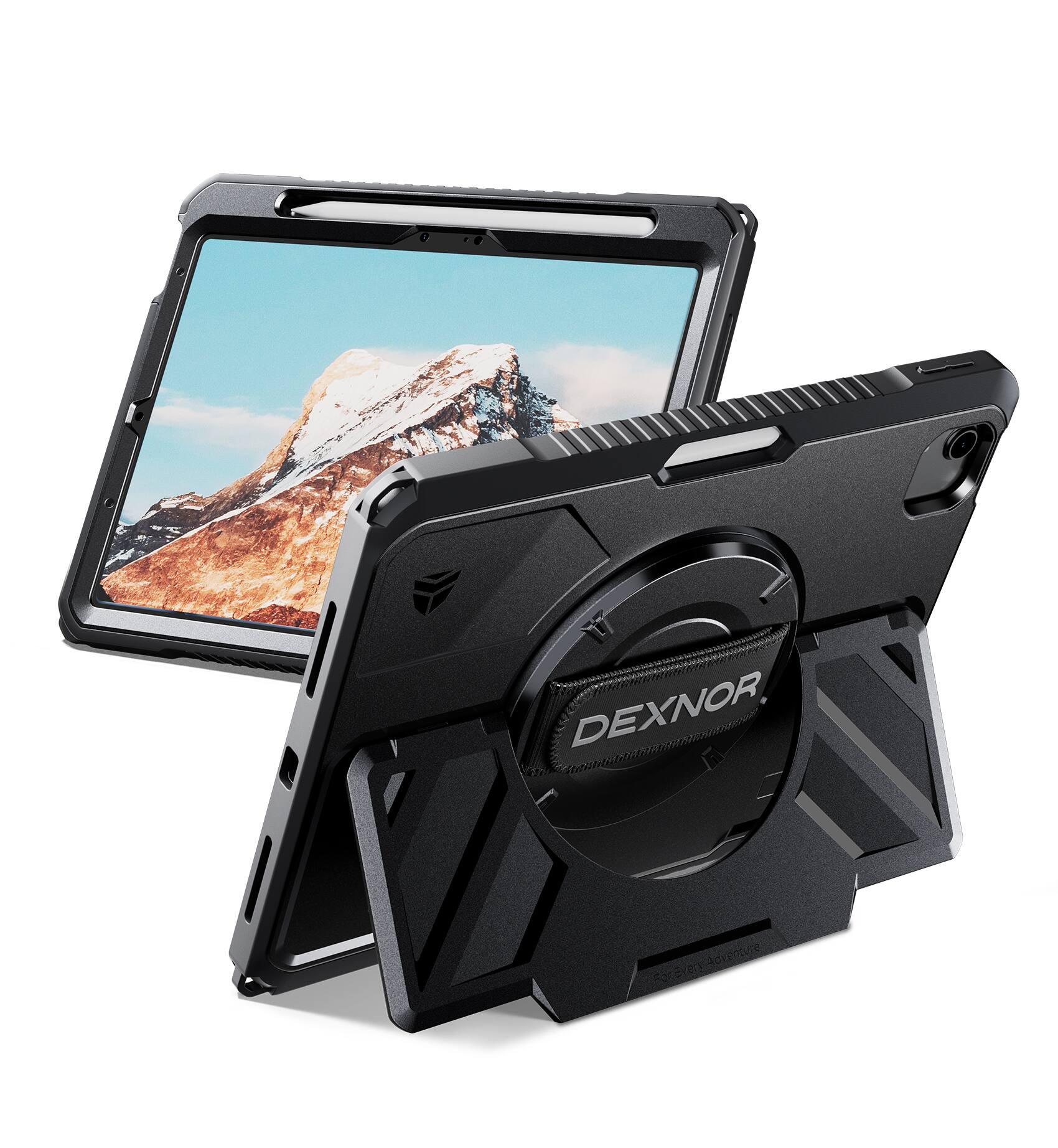 Angle. Dexnor - Case for iPad Air 13” M4/M3/M2 with 360° Rotating Hand Strap& Screen Protector Shockproof Full-Body Bumper Cover - Black.
