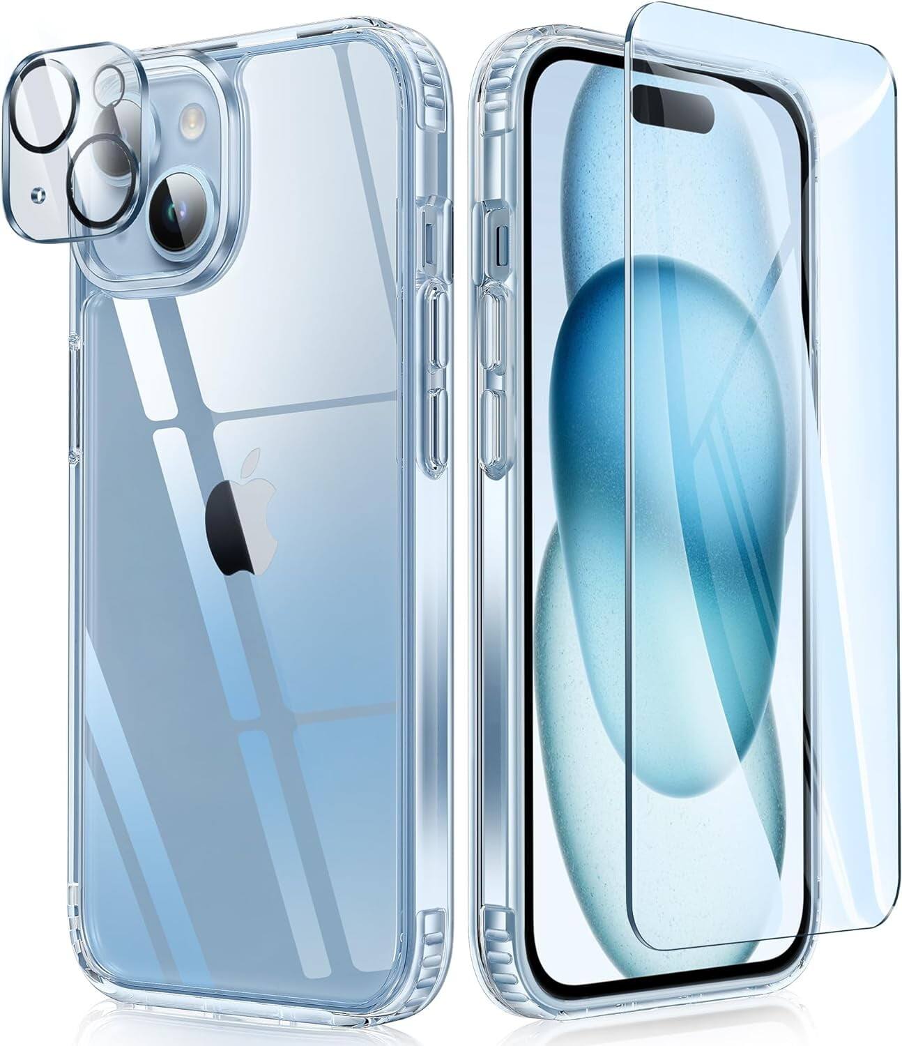 Entronix - Complete Protection Bundle for iPhone 15 - Case, Screen Protector & Camera Lens Protector - Clear