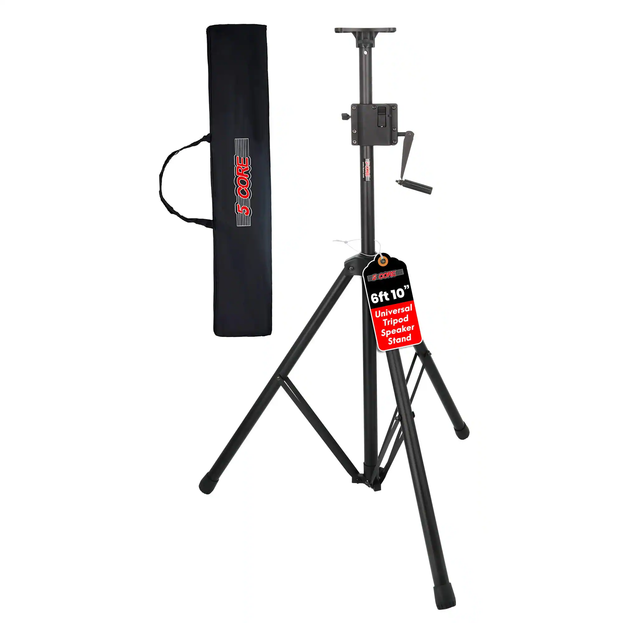 The text on the image is: "5CORE CON 6ft 10" Universal Tripod Speaker Stand."