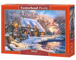 500 Piece Jigsaw Puzzle, Winter Cottage, Charming Nook, Countryside, Winter puzzle, Castorland B-53278 - Red