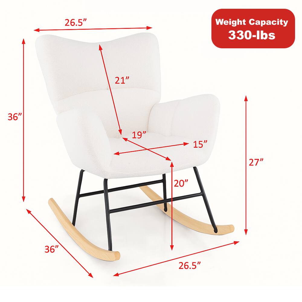 Weight Capacity: 330-lbs

Dimensions:
- Height: 36"
- Width: 26.5"
- Depth: 27"
- Seat Height: 20"
- Seat Depth: 19"
- Back Height: 21"
- Armrest Height: 15"
