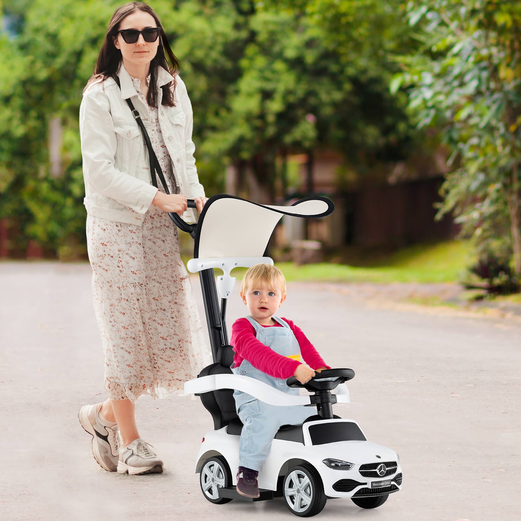 Alt View 3. Gymax - Gymax 3-in-1 kid Push Car w/Adjustable Canopy Under Seat Storage Realistic Sounds White - White.