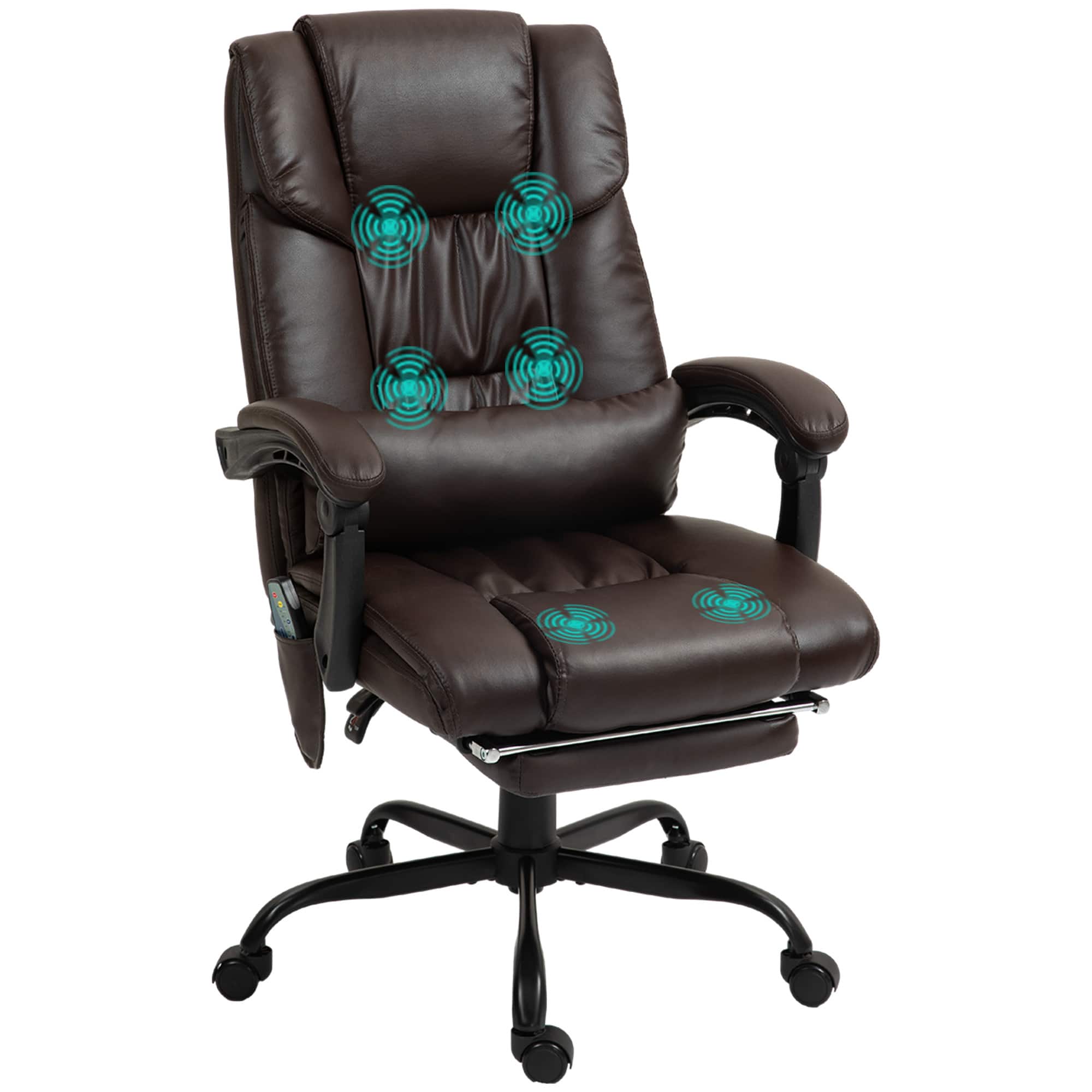 Vinsetto - High Back Massage Office Chair with 6 Vibration Points, PU Leather Reclining Computer Chair - Brown