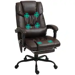 Vinsetto - High Back Massage Office Chair with 6 Vibration Points, PU Leather Reclining Computer Chair - Brown