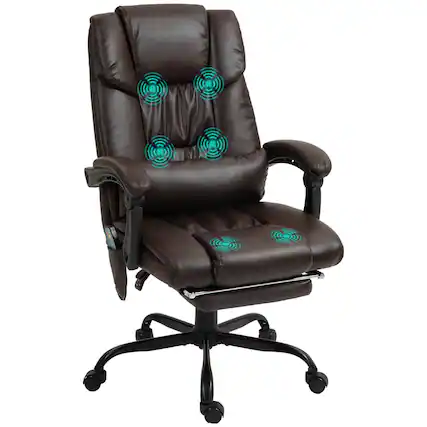 Front. Vinsetto - High Back Massage Office Chair with 6 Vibration Points, PU Leather Reclining Computer Chair - Brown.