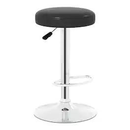 Costway - 1 PC Round Backless Bar Stool Adjustable Swivel Pub Chair U Leather with Footrest - Black