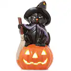 Front. Casafield - Pre-Lit Ceramic Halloween Hand-Painted Tabletop Indoor Home Decor - Black Cat.