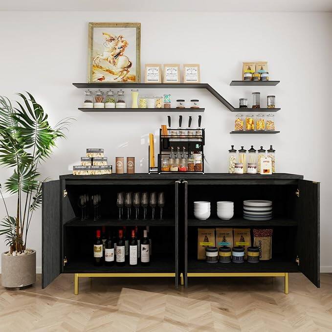 Alt View 3. Vipbear - Vipbear buffet cabinet with storage cabinet, 58-inch cutlery cabinet with adjustable shelves, suitable for living rooms - Wood.