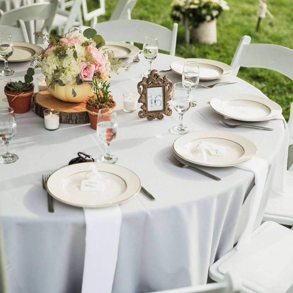 Alt View 4. JETRANSPORT - 10 Pack White Round Tablecloths  120 Inch Stain Resistant And Wrinkle Polyester Fabric Washable Table Clothes - White 60x120 inch,6 Pack.