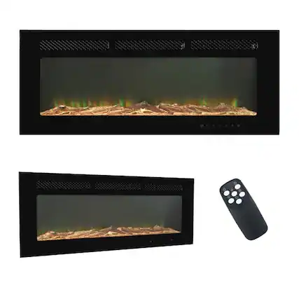 Front. Mondawe - 42" LED Recessed Electric Fireplace with 3 Light Colors Adjustable Heating and Touch Screen Control - Black.