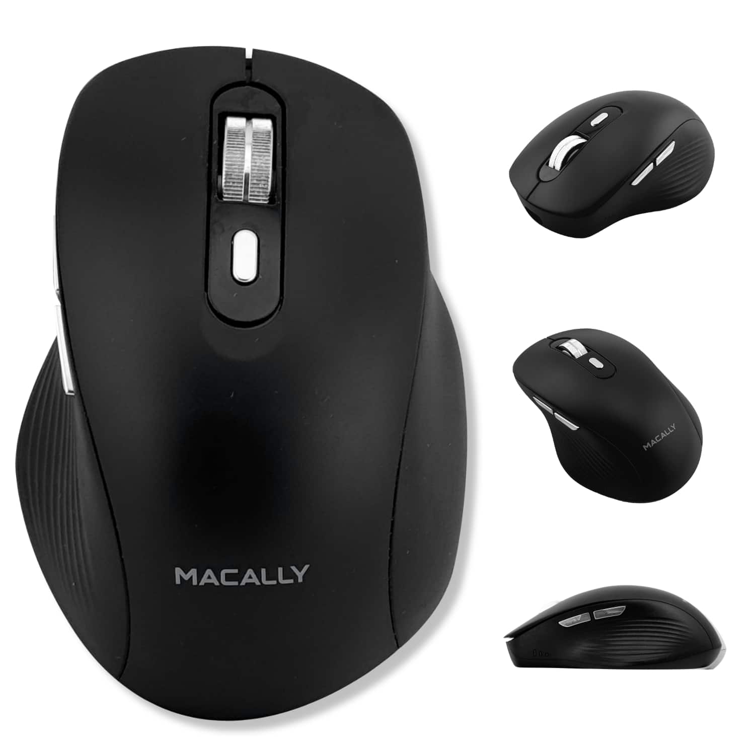 Macally - Ergonomic Bluetooth Mouse for Mac and PC - Pair 3 Devices - Wireless - Black