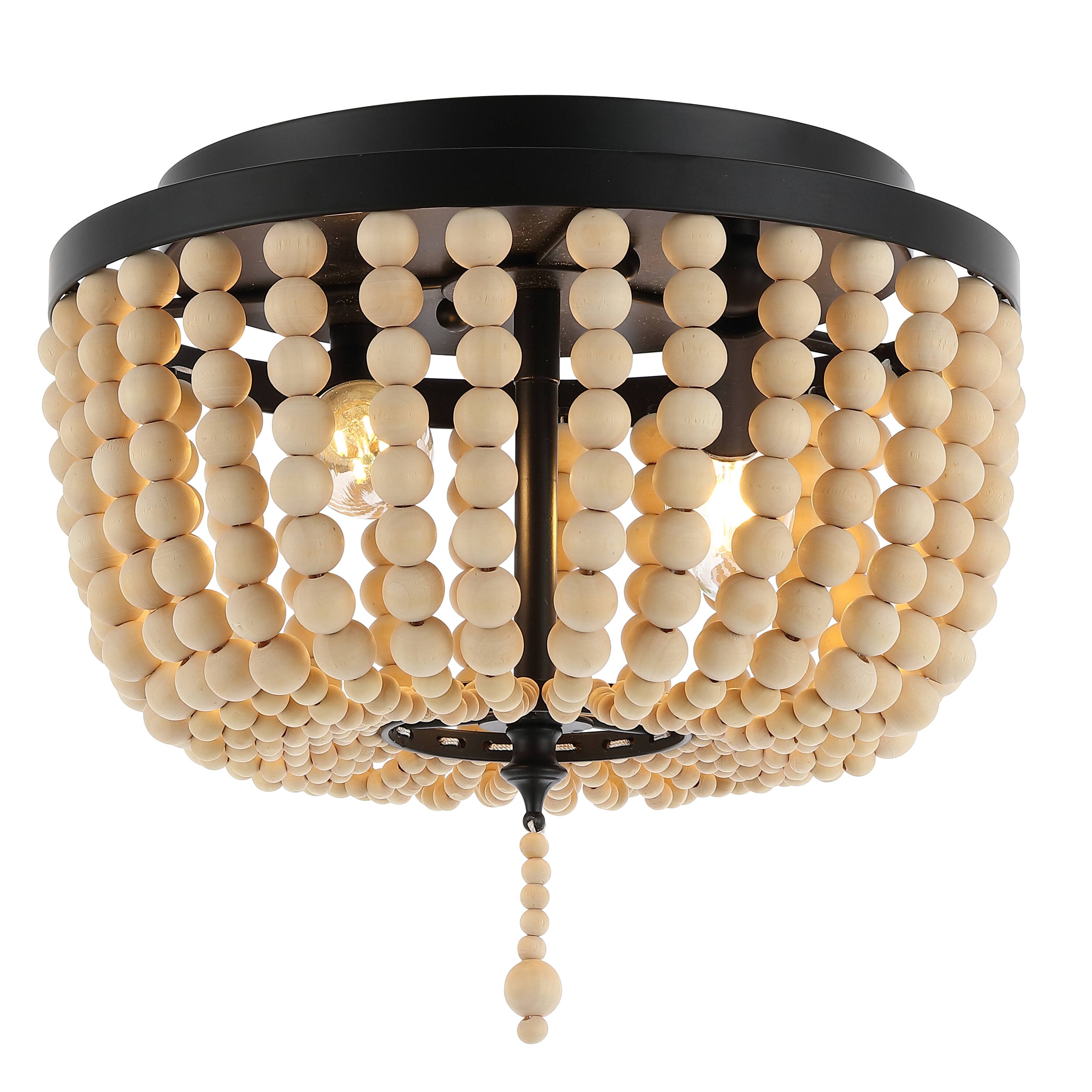 "Jonathan Y - Allison 10"" 2-Light Shabby Chic Farmhouse Wood Beaded/Metal LED Flush Mount - Black/Cream" price history on PriceWatchPro