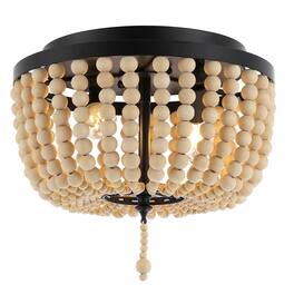 Jonathan Y - Allison 10" 2-Light Shabby Chic Farmhouse Wood Beaded/Metal LED Flush Mount - Black/Cream