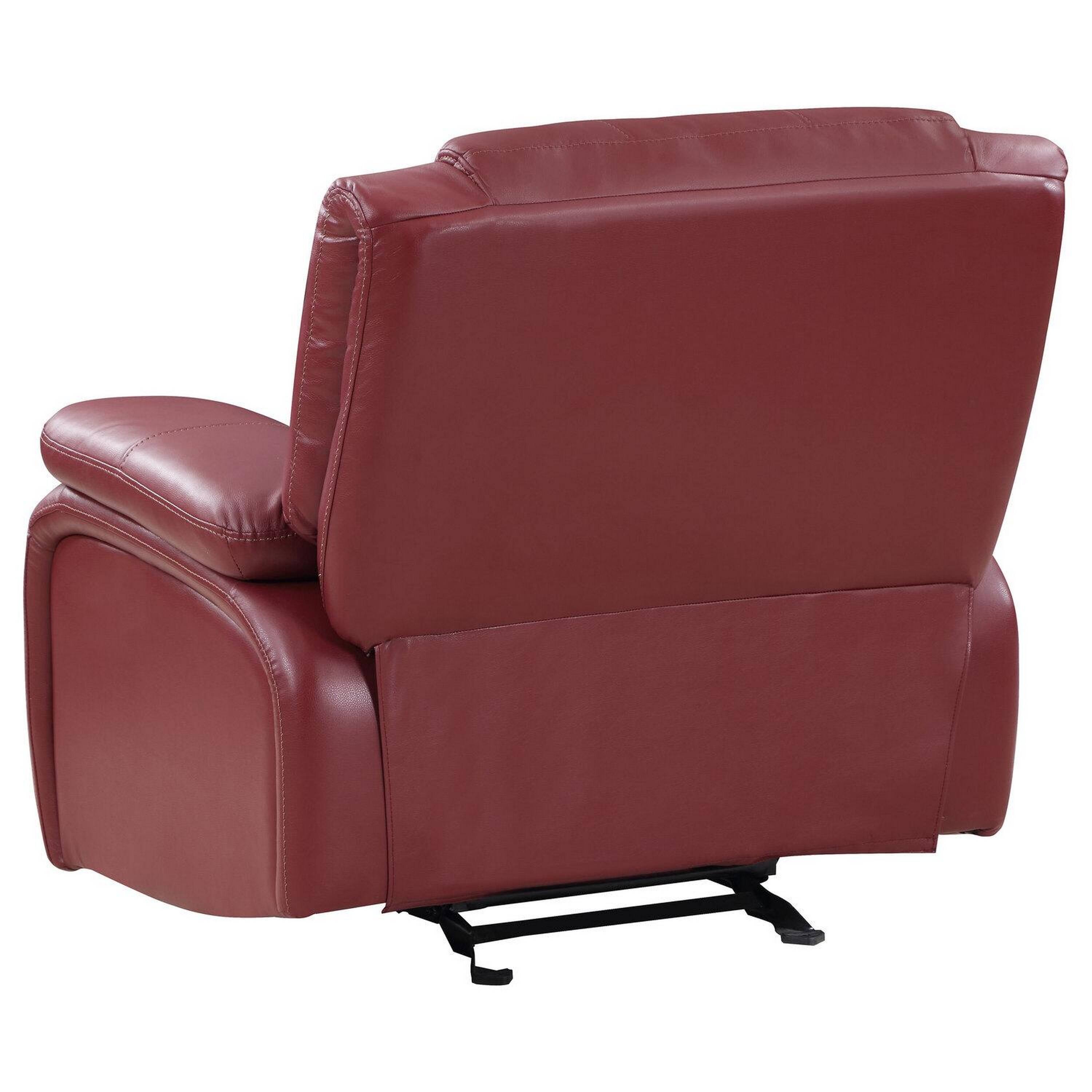 Back. Manhattan Lane - Mila 38 Inch Manual Recliner Accent Sofa Chair,  Faux Leather, Wood - Red, Black.