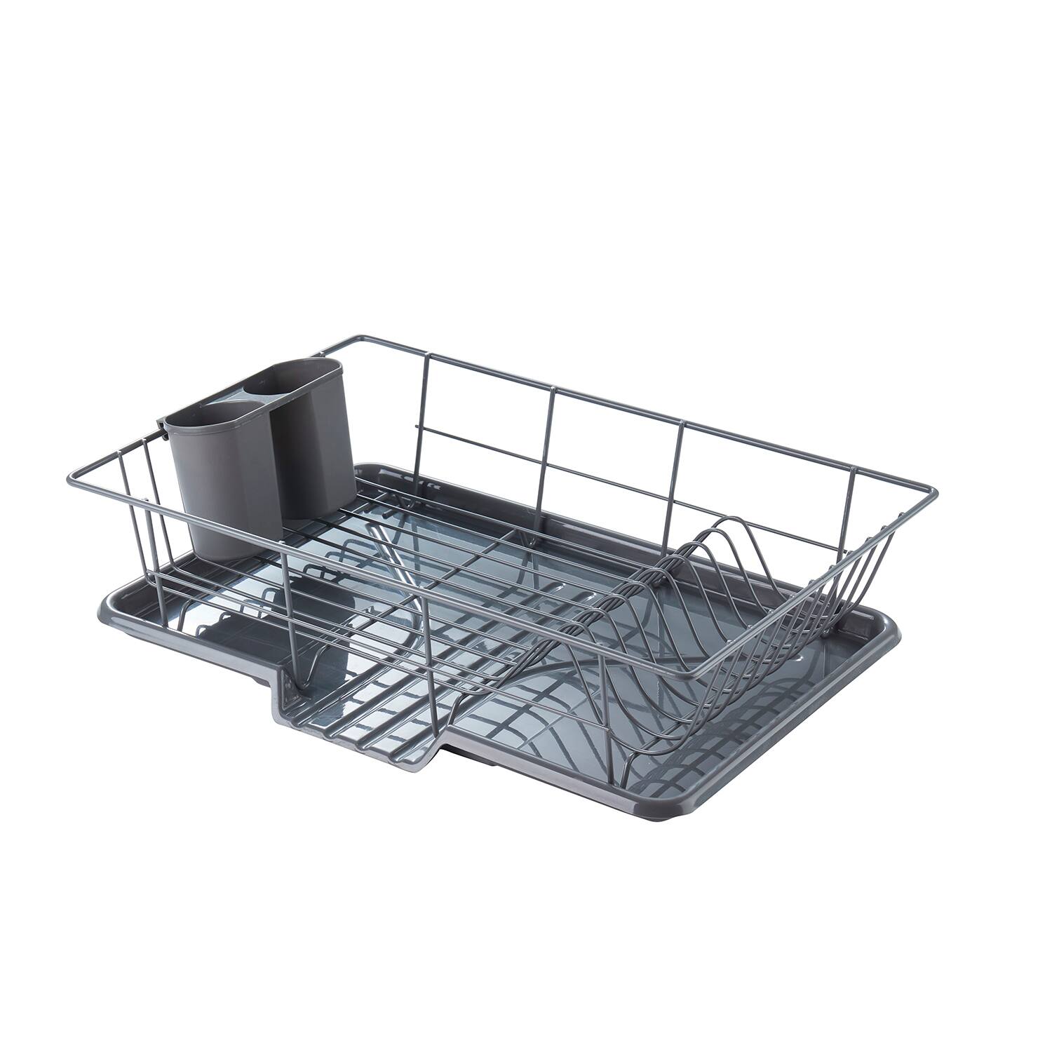 Left. Sweet Home Collection - Steel 3-Piece Large Countertop Dish Drainer with Drain Board & Utensil Holder - Gray.