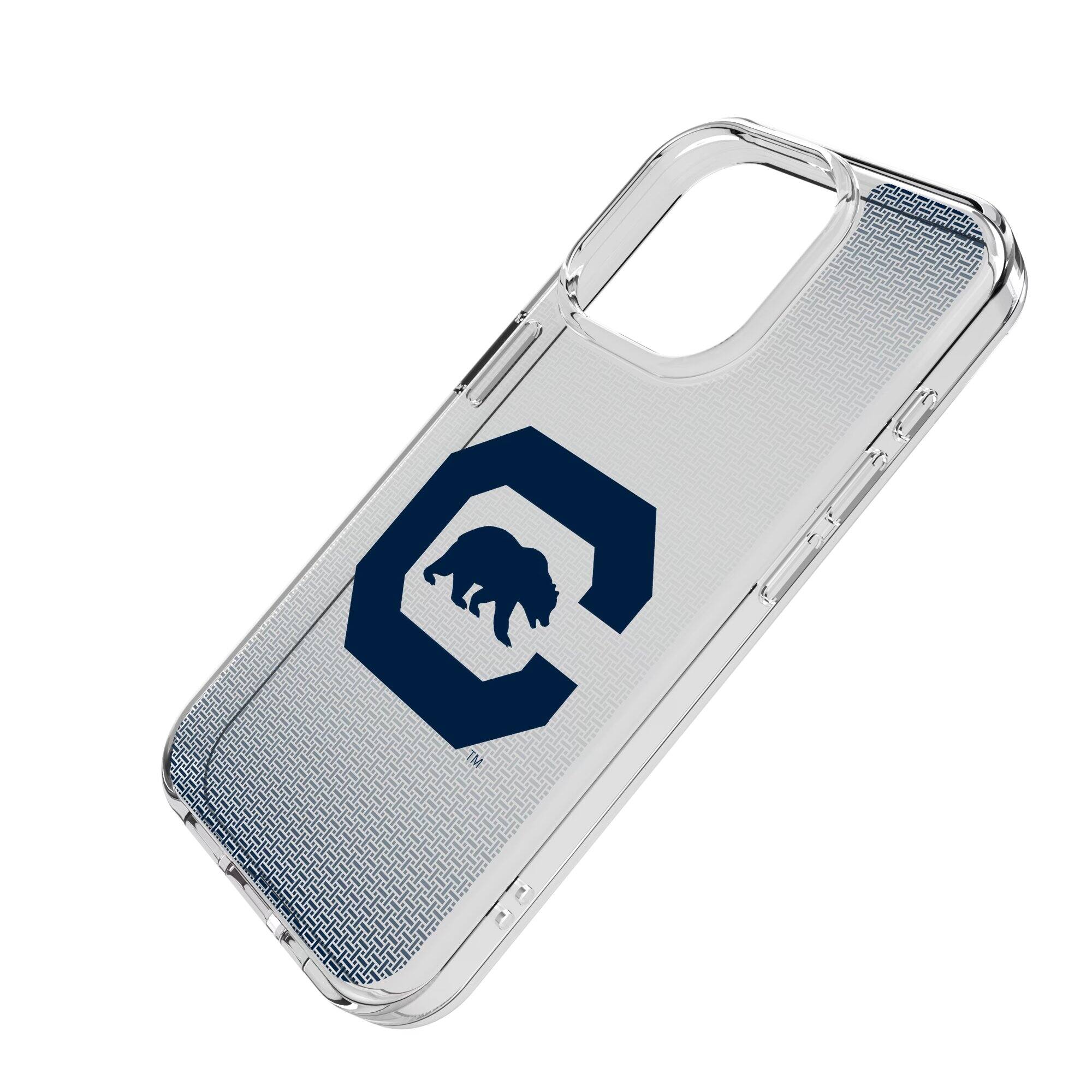 Alt View 1. Keyscaper - Cal Bears Linen Logo iPhone Clear Case - 16 Plus - Multicolor.