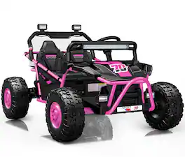 FIRST RIDE ON - 36V Kids Ride On UTV, 2-Seater 400W Electric Car for Kids 6+, 5-8 MPH Speed, 14" EVA Wheels, Metal Frame Bluetooth Music - Pink