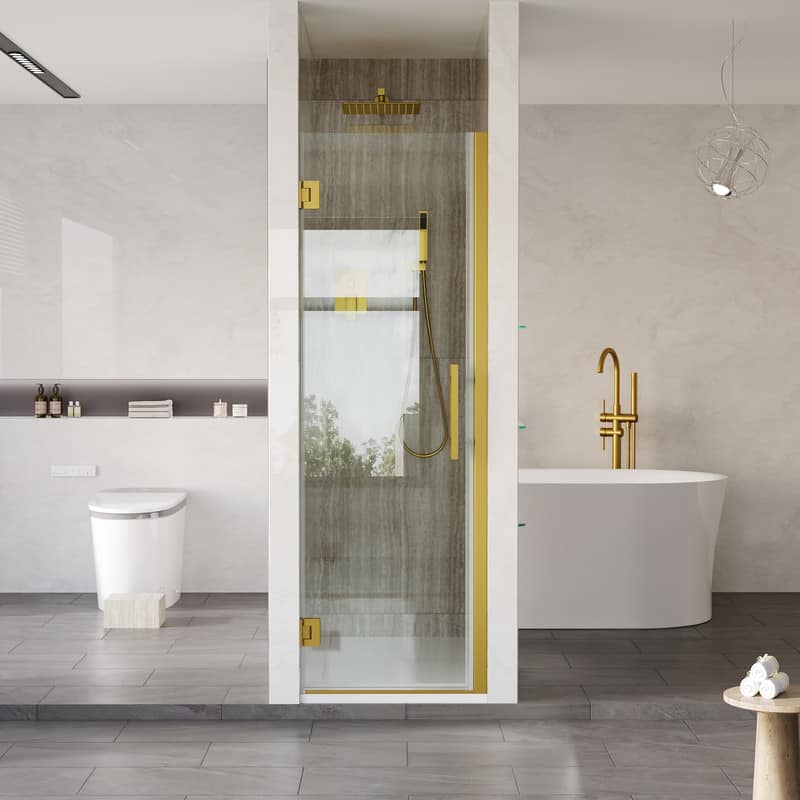 "WELLFOR - 24–25 in. W x 72 in. H Frameless Hinged Shower Door with 3/8"" Clear Tempered Glass, Reversible Opening - Brushed Gold" price history on PriceWatchPro