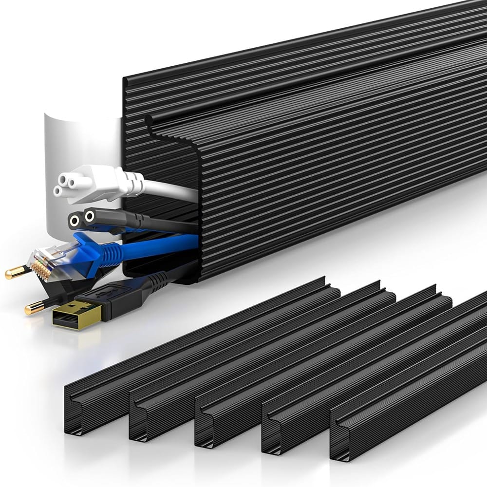 THIRSTY TURTLE - Cable Management Raceway, Black – Adhesive No-Drill Desk Wire Organizer