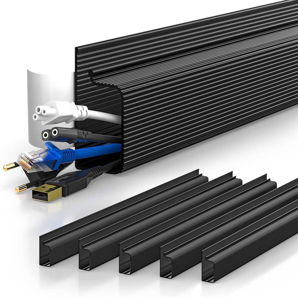 THIRSTY TURTLE - Cable Management Raceway, Black – Adhesive No-Drill Desk Wire Organizer