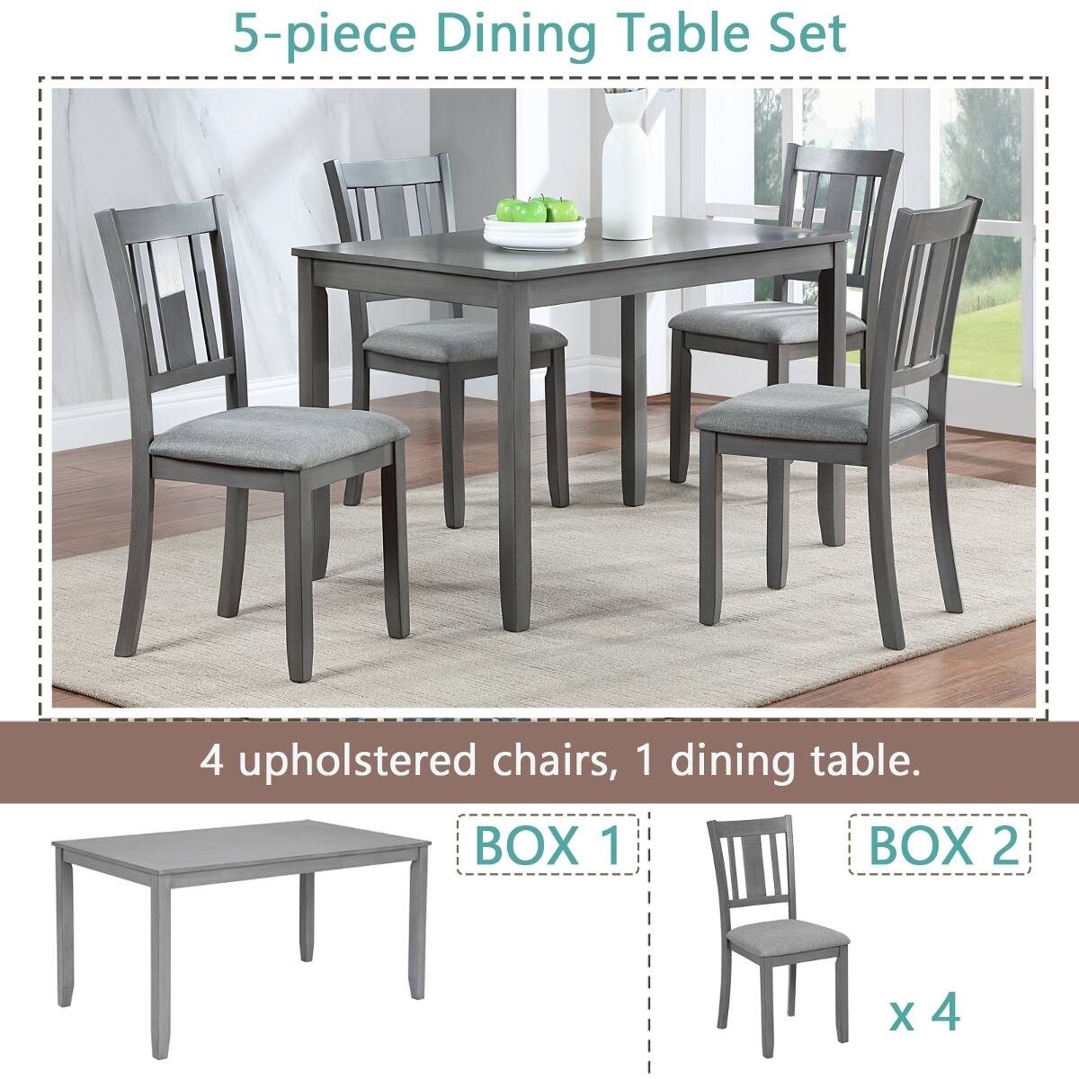 Loheer 5 Piece Dining Table Set, Rectangular Wood Table with Four ...