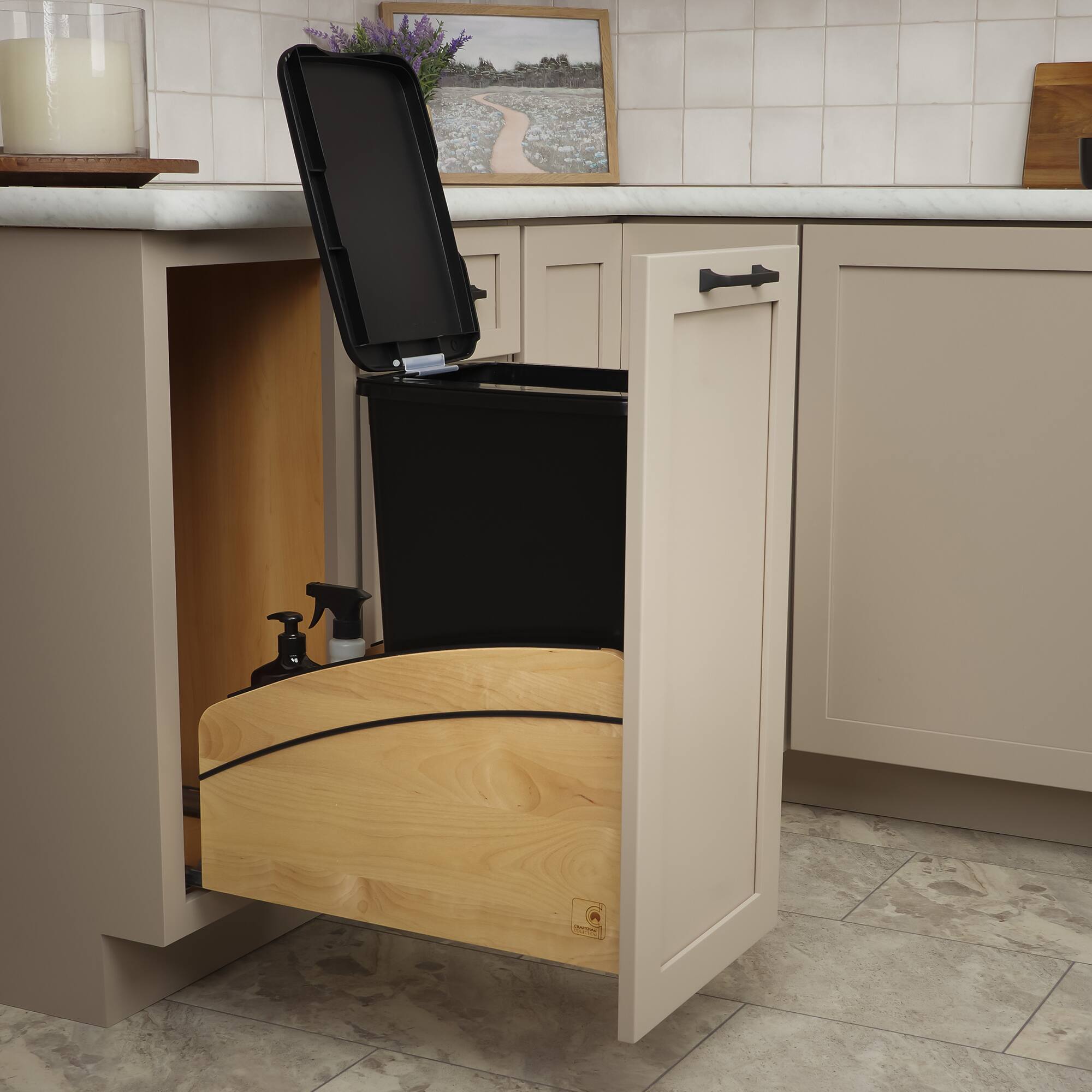 Alt View 7. Rev-A-Shelf - Rev-A-Shelf Maple Wood Pullout Waste Container, Soft-Close, 50 qt, Black - Light Brown.