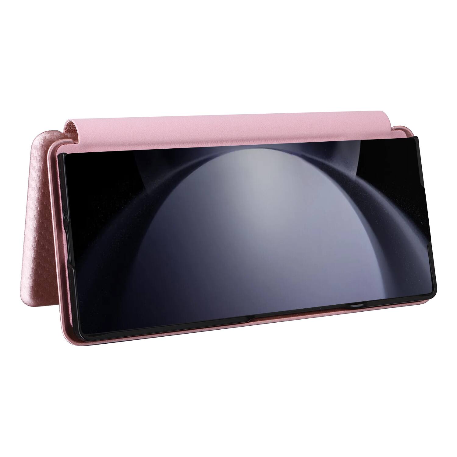 Alt View 1. Dteck - Carbon Fiber Texture Folio Phone Case for Samsung Galaxy Z Fold6,PU Leather Magnetic Closure Hidden Card Slot Flip Cover - Pink.