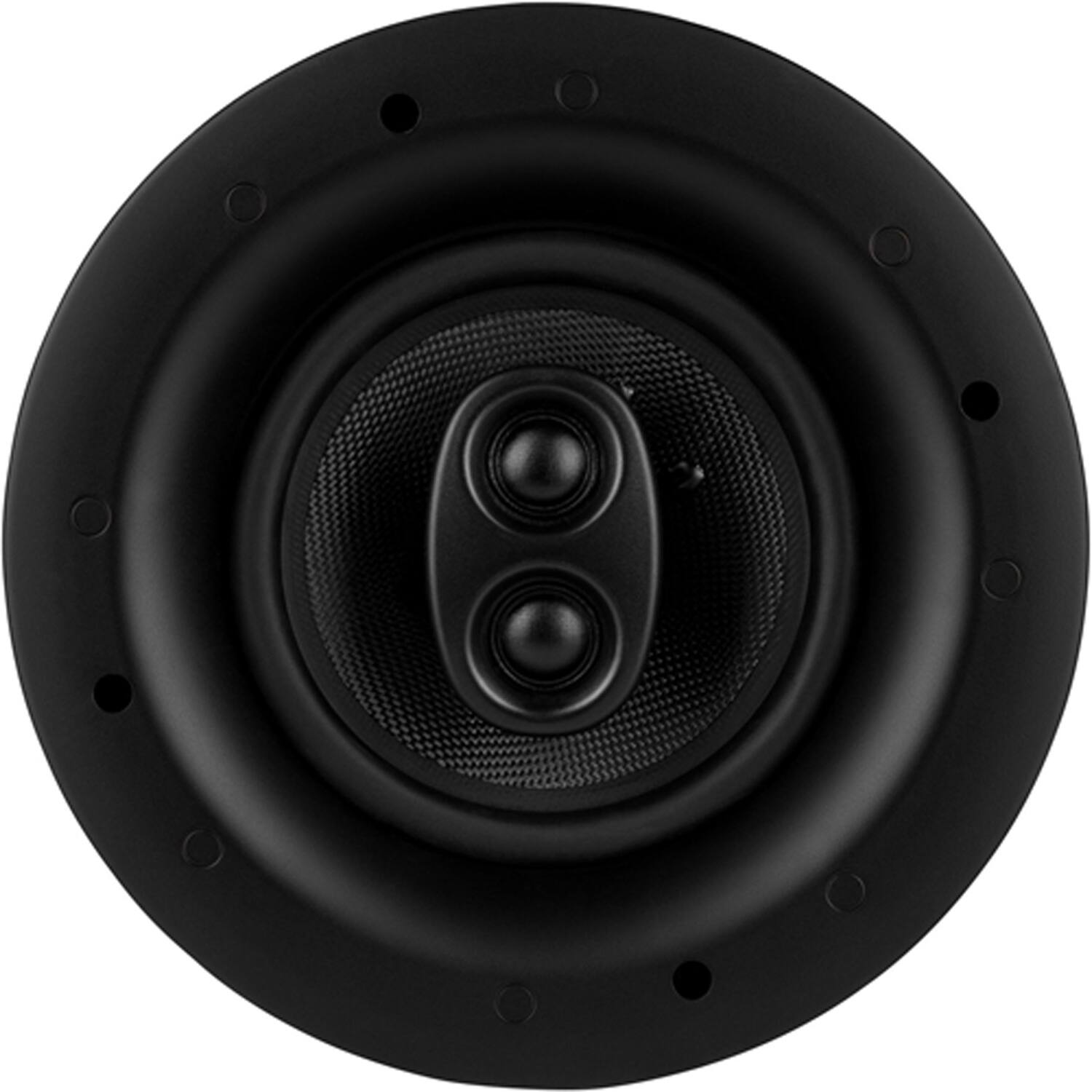 Angle. Dayton Audio - Micro-Edge ME652C 6.5" 35W RMS Stereo In-Ceiling Speaker, Aramid Fiber Woofer, Dual Silk Dome Tweeters, 8 Ohm - Black.