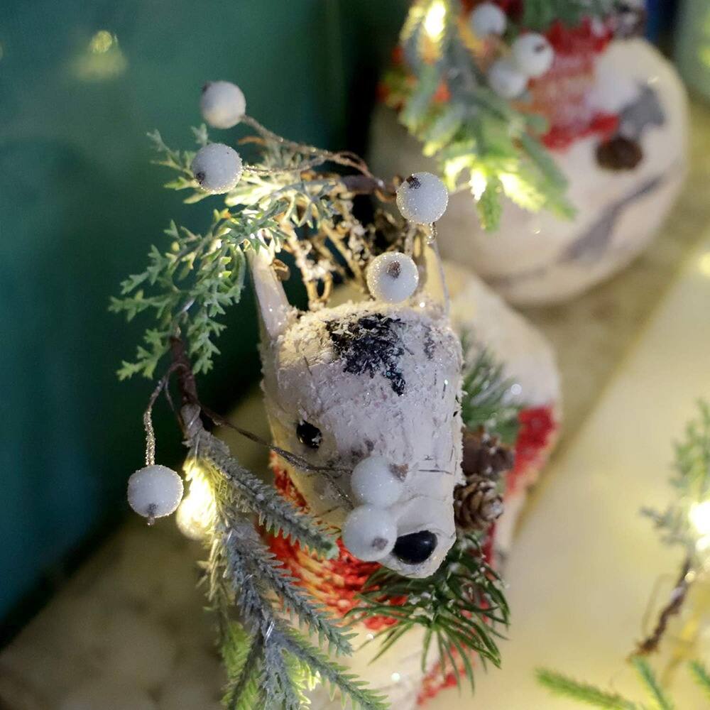 Back. PARKER SLATER - 6.5ft Norfolk Pine Christmas Garland with 25 LED Lights, White Berries, Remote - Green.