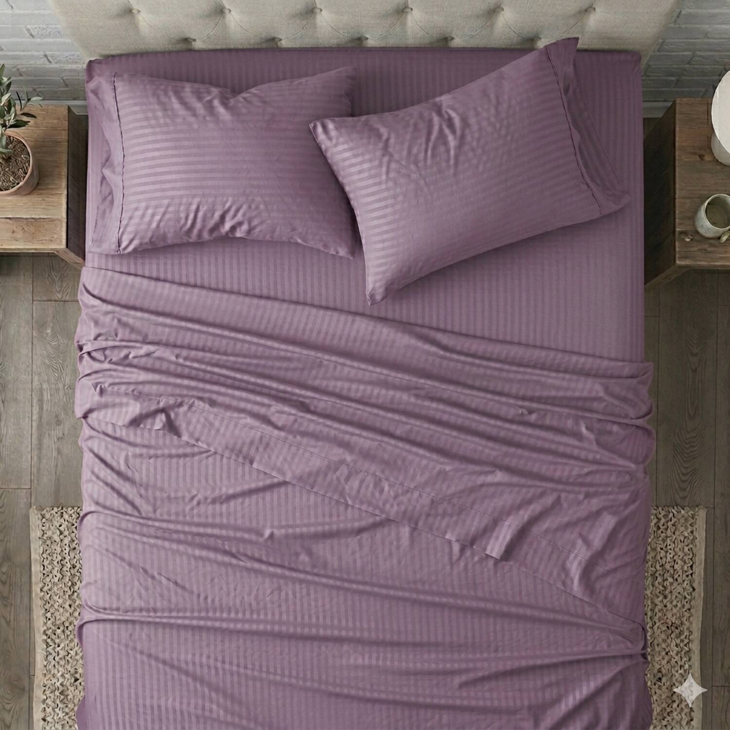 Alt View 1. Plazatex - Plazatex 1800 Embossed  Stripe Premium All Season Bed Sheet Set Queen Plum - Plum.