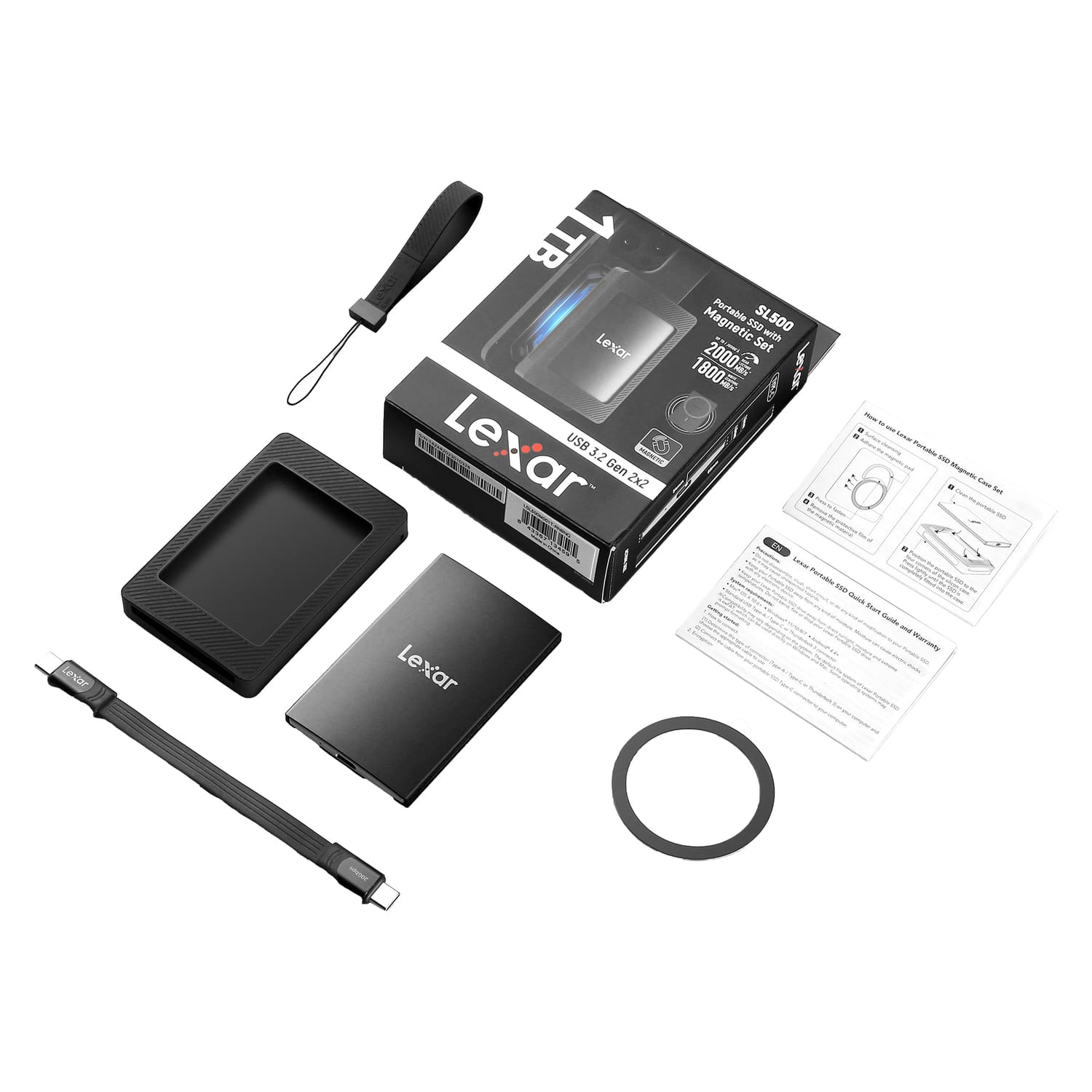 Lexar SL500 Portable USB 3.2 Gen 2x2 SSD 2 TB Magnetic Set Black