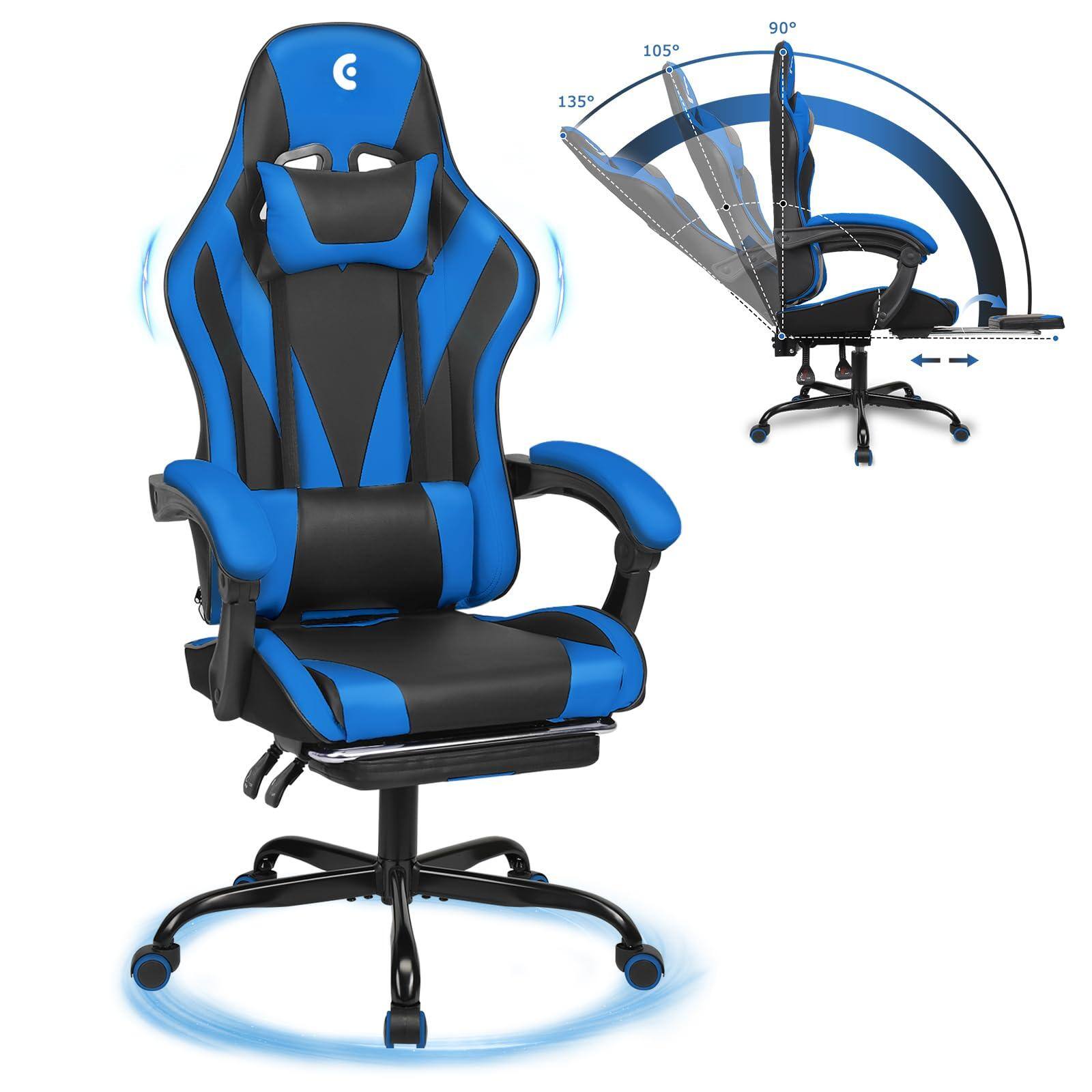 Hirose Alice - Gaming Chair with Linkage Armrest & Footrest, High Back Video Gaming Chair - Black/Blue