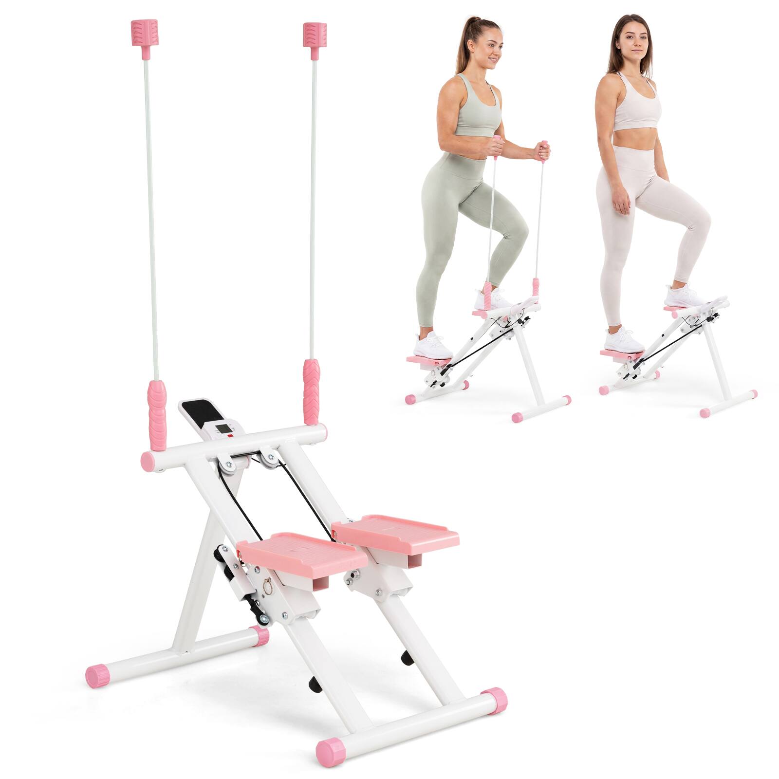 Alt View 10. Costway - Costway Stair Stepper with Detachable Handlebar LCD Monitor Stable Frame for Home Exercise - Pink + White.
