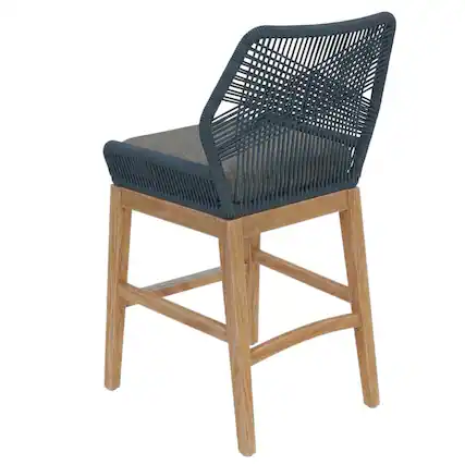 Front. Outdoor Escape - Teak And Rope Outdoor Counter Stool With Weather-Resistant Finish For Patio - Blue.