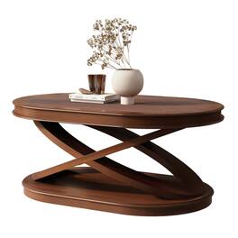 GOODSILO - Elegant Oval Wood Coffee Table with X-Shaped Base and Open Storage for Living Room and Home Office - Walnut