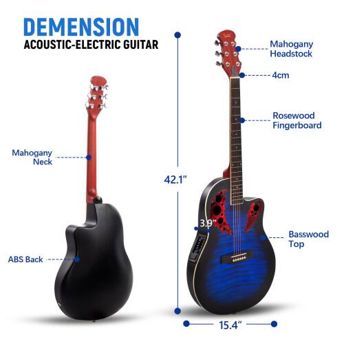 DEMIENSION ACOUSTIC-ELECTRIC GUITAR

Mahogany Headstock
4cm

Rosewood Fingerboard

Mahogany Neck

42.1"

ABS Back

3.9"

Basswood Top

15.4"
